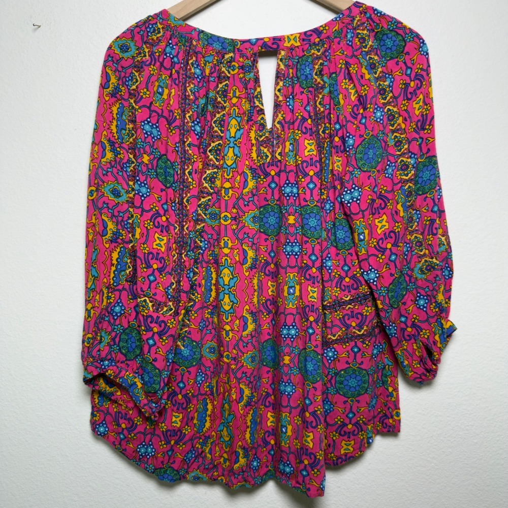 Persaman Women Top Large Pink Psychedelic Medallion Bohemian‎ Cottagecore - Picture 7 of 9